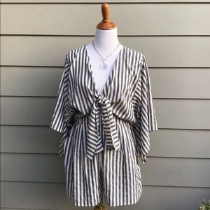 Gray/White stripe tie front romper from Vici Collection
